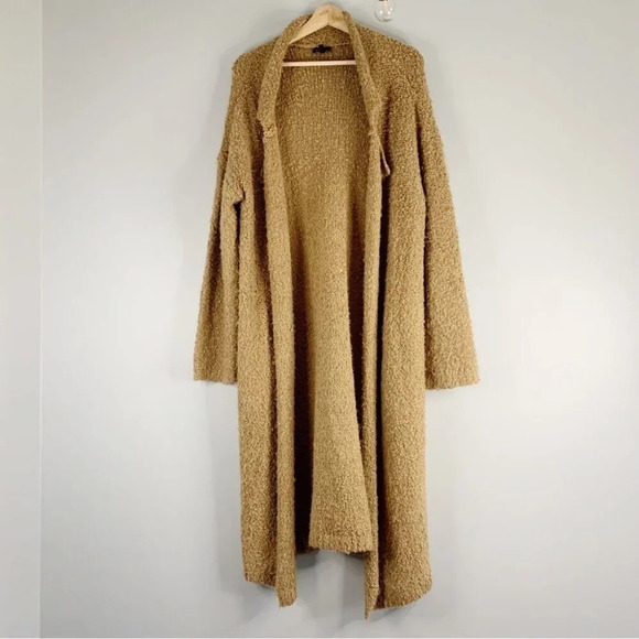 Dynamite Womens Sherpa Fuzzy Duster Cardigan Sweater Coatigan Brown Pockets M L - Picture 1 of 13